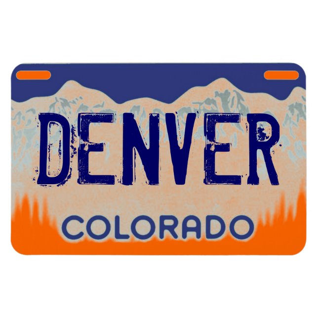 Denver Colorado orange blue licence plate magnet (Horisontell)