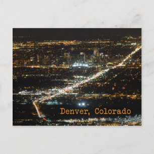 Denver Colorado på nattvykort Vykort