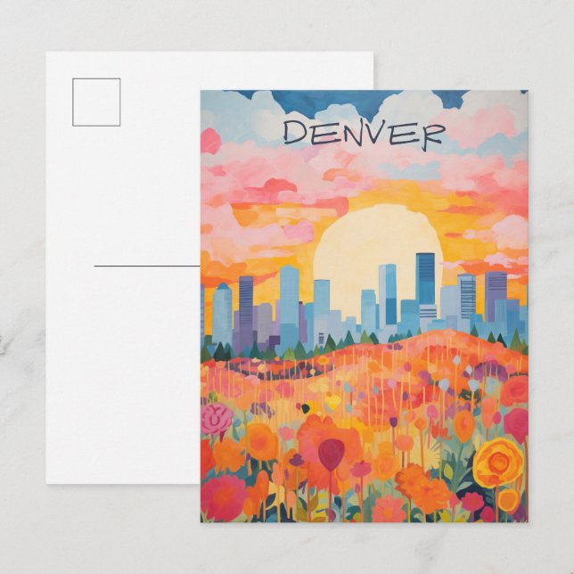 Denver Colorado Resa Stadsmålning Estetik Vykort (Fram/baksida)