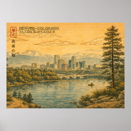 Denver Colorado Siluett i Japansk Ukiyo-e Poster