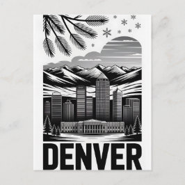 Denver Colorado Siluett Svart Vitt Träsnitt Helg Vykort