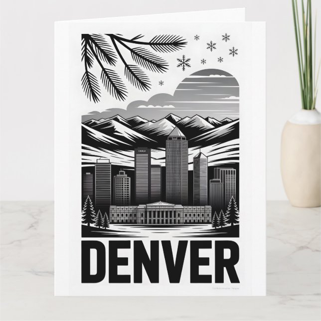 Denver Colorado Siluett Svart Vitt Träsnitt Kort (Framsida)