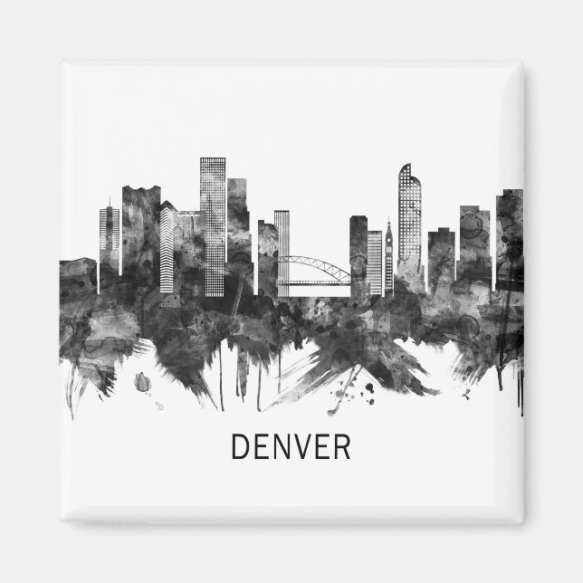 Denver Colorado Skyline BW Magnet (Framsidan)