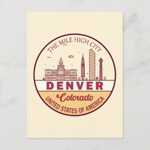 Denver Colorado Stadssiluett Emblem Vykort