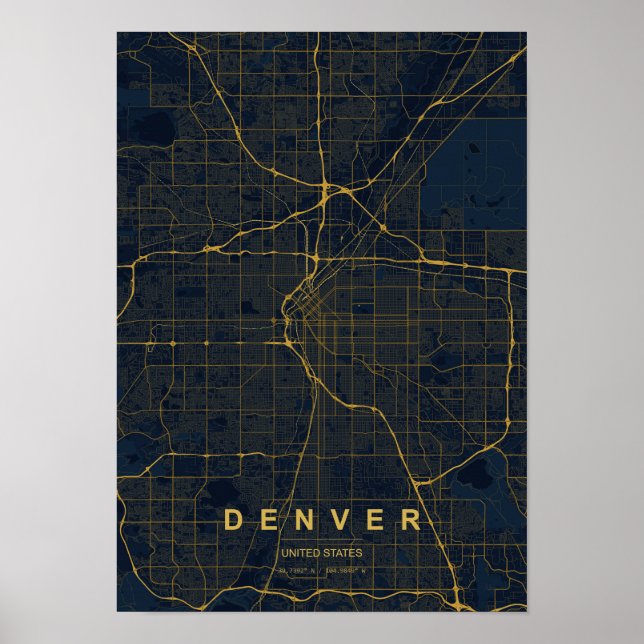Denver Colorado Stiliserad Karttryck  Poster (Framsidan)