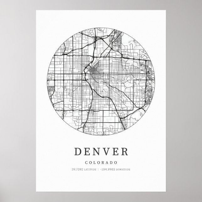 Denver Colorado Street Layout Karta Poster (Framsidan)