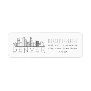 Denver, Colorado Stylized Skyline Returadress Etikett
