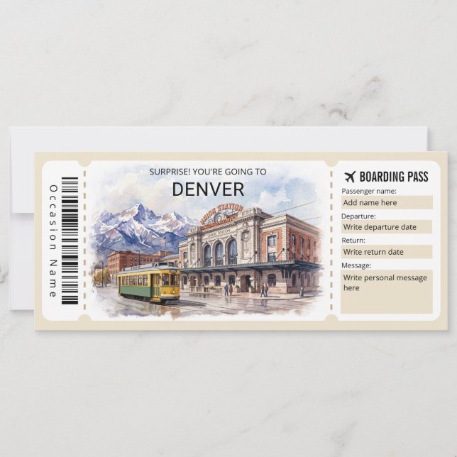 Denver Colorado Trip Boarding Pass Ticket Inbjudningar (Framsida)