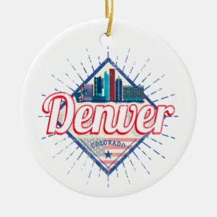 Denver Colorado United Stater Skyline Vintage USA Julgransprydnad Keramik