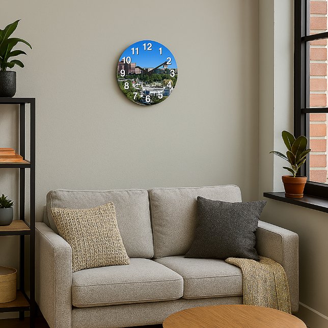 Denver Downtown Capitol Building Civic Park Stor Klocka (A clock featuring a view of downtown Denver, Colorado with numbers)