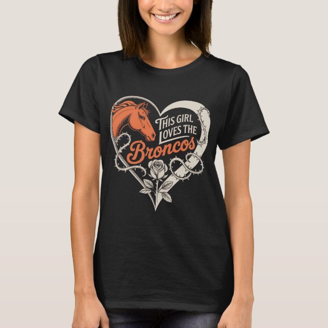 Denver Football Girl Heart Cute Horse Lover Orange T Shirt (Framsida)