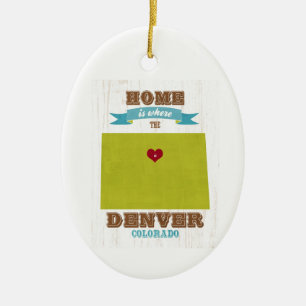 Denver hem- Colorado karta - är var hjärtan är Julgransprydnad Keramik