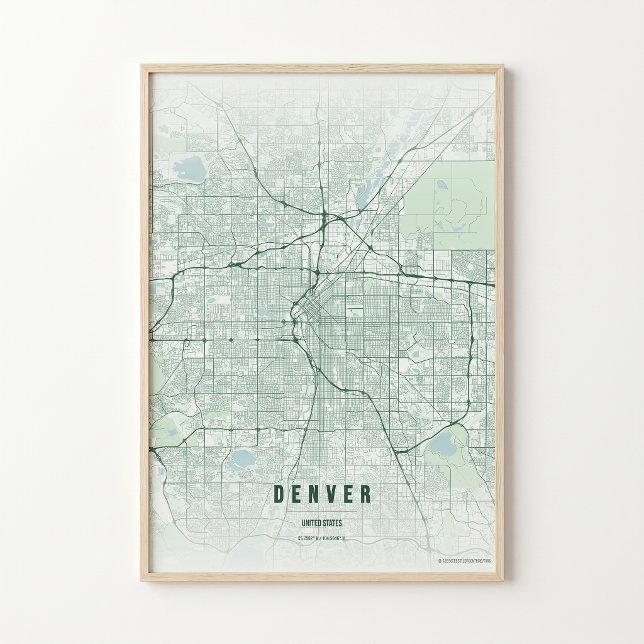 Denver Karta Emerald Colorado Stad Affisch Väggkon (Skapare uppladdad)