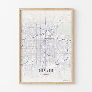 Denver Karta Pastell Colorado Stad Affisch Väggkon