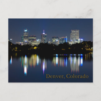 Denver Night Skyline Reflection Vykort