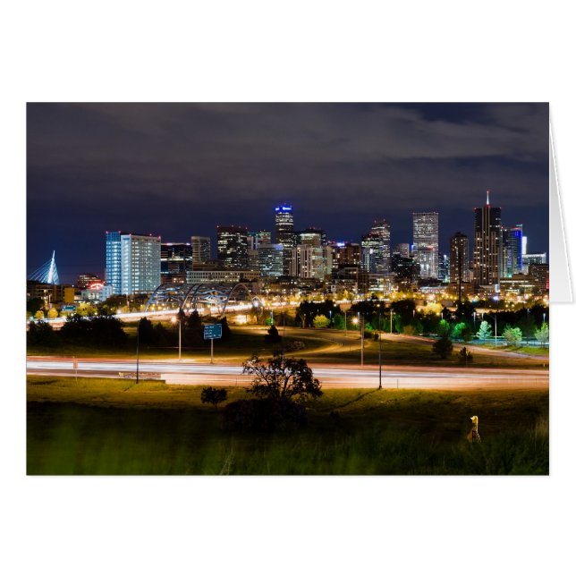 Denver på nattkort hälsningskort (Framsidan Horizontal)
