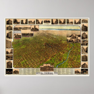 Denver panorama- karta för CO - 1908 Poster