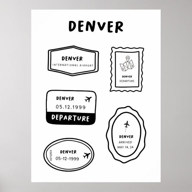 Denver - Resa Frimärke Collection | Minimalistisk  Poster (Framsidan)
