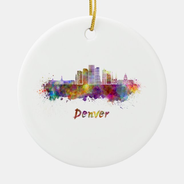 Denver skyline in watercolor julgransprydnad keramik (Framsidan)
