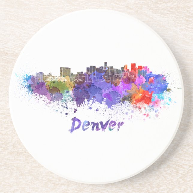 Denver skyline in watercolor underlägg sandsten (Framsidan)