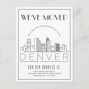 Denver Skyline Modern Deco Ny adress Meddelande Vykort