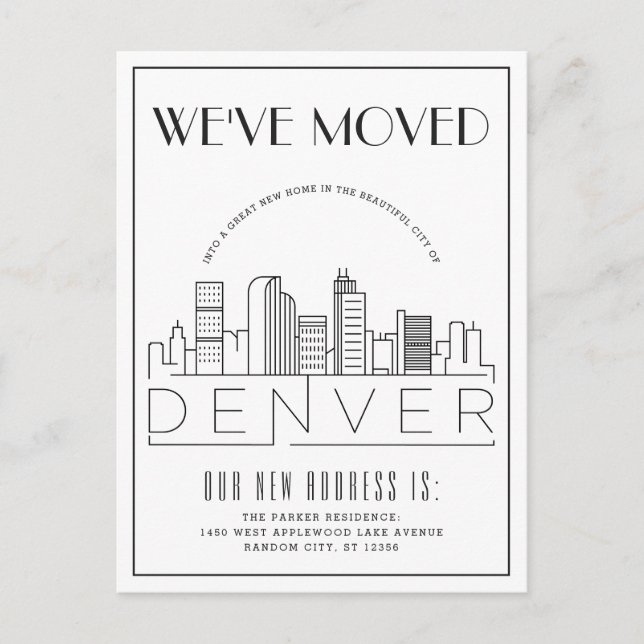 Denver Skyline Modern Deco | Ny adress Meddelande Vykort (Framsida)