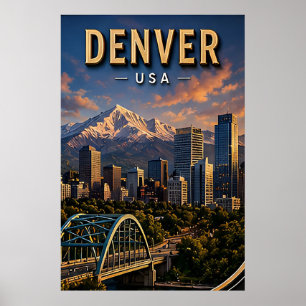 Denver Skyline och Klippiga bergen Poster