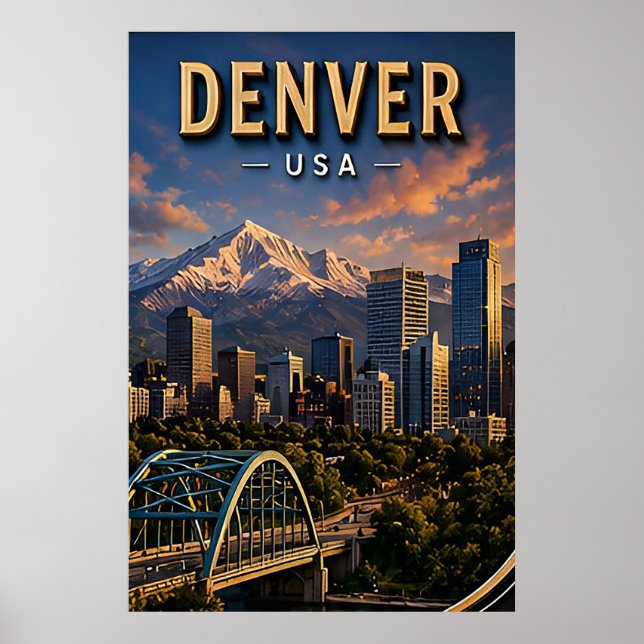 Denver Skyline och Klippiga bergen  Poster (Framsidan)