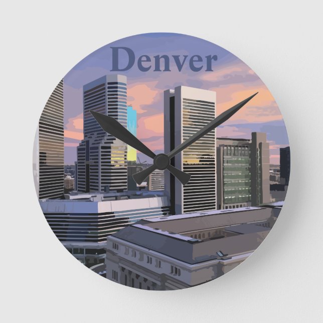 Denver Skyline Rund Klocka (Framsida)