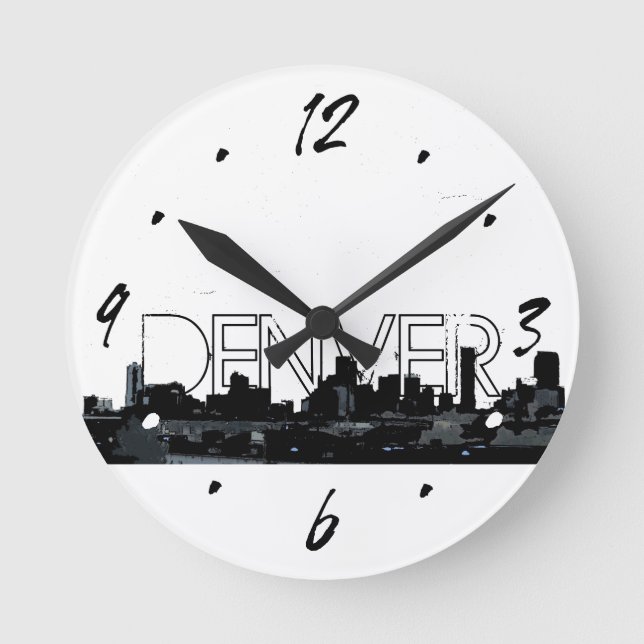 Denver svartvit skyline dekorativ väggklocka (Framsida)