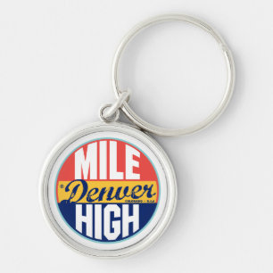 Denver vintageetikett rund silverfärgad nyckelring