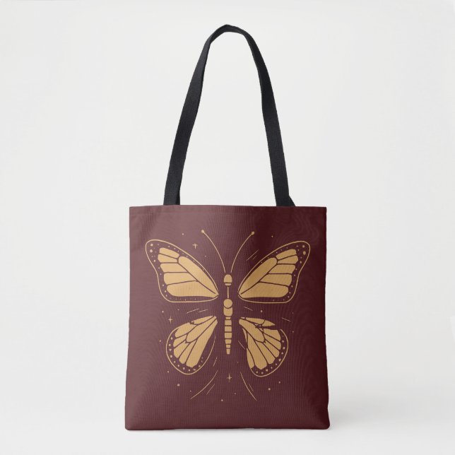 Deonstructed Butterfly - Minimal Guld på Burgundy Tygkasse (Framsida)