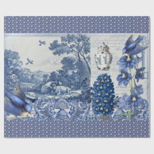 Deoupage för blåvit blomma presentpapper