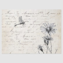 Deoupage för fransk Script Wildblomma Dragonfly