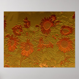 Deoupage för solros Orange Guld Blommigt Art Desig Poster