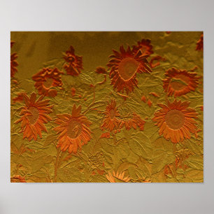 Deoupage för solros Orange Guld Blommigt Art Desig Poster