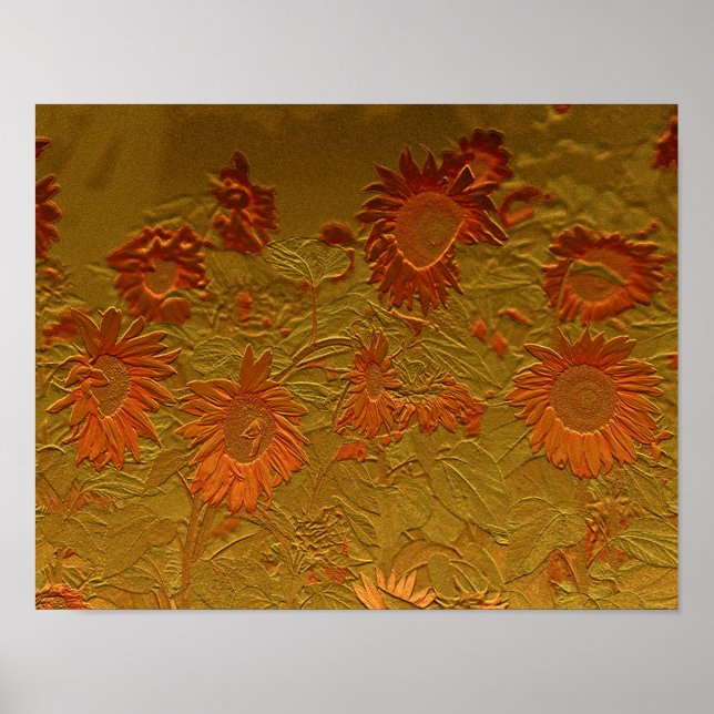 Deoupage för solros Orange Guld Blommigt Art Desig Poster (Framsidan)