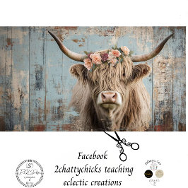 Deoupage Shaggy Highland Cow Peach Flower