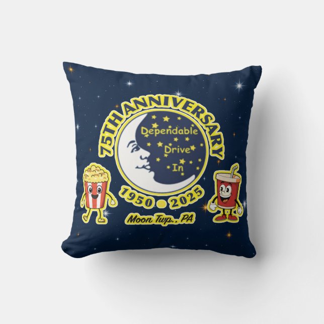 Dependable Drive In 75th Anniversary Throw Pillow Kudde (Framsida)