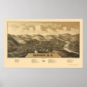 Deposit, NY Panoramic Karta - 1887 Poster