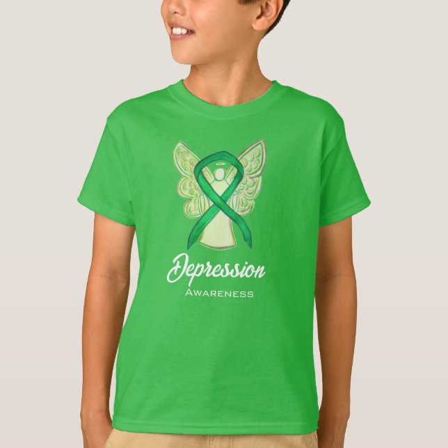 Depression Awareness Ribbon Angel Art T-Shirt (Framsida)
