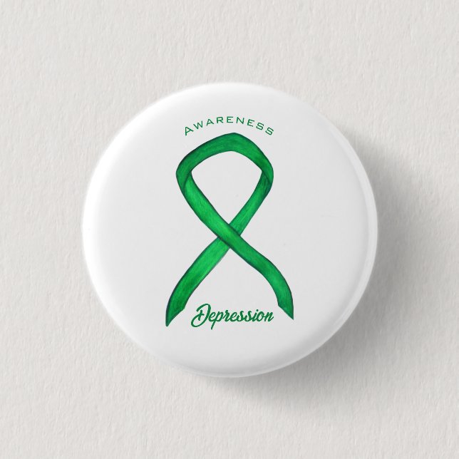 Depression Awareness Ribbon Grön konst knapp knapp (Framsida)