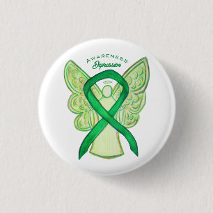 Depression Awareness Ribbon Grönt Angel Pin Button Knapp