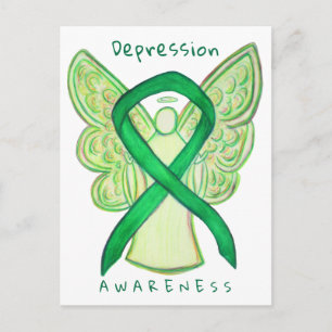 Depression Awareness Ribbon Grönt Angel Postcard Vykort