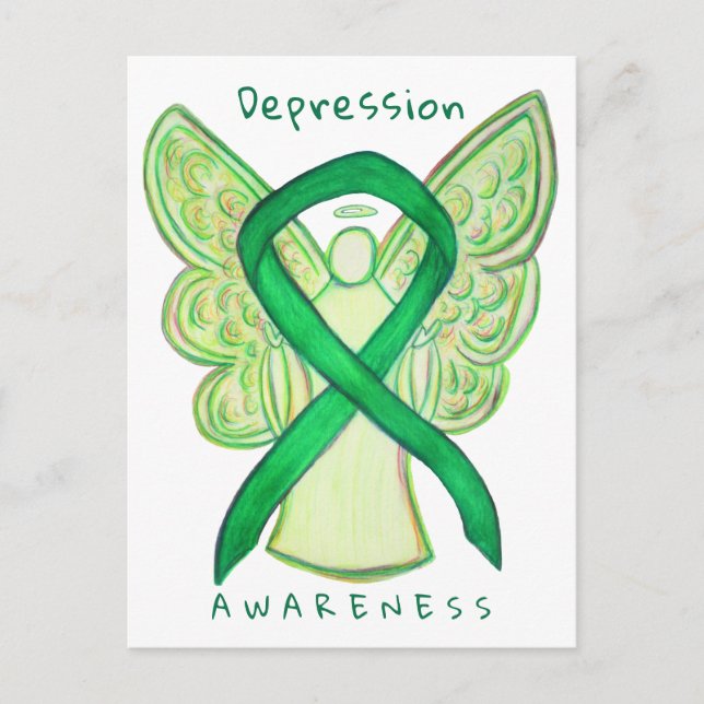 Depression Awareness Ribbon Grönt Angel Postcard Vykort (Framsida)