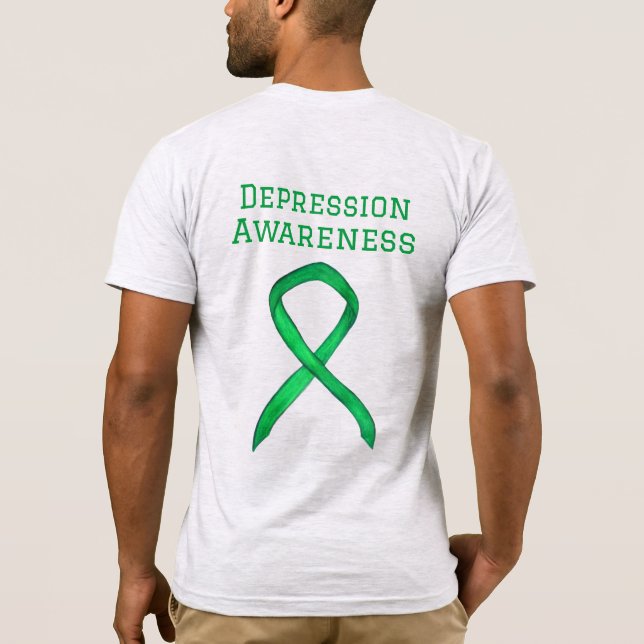 Depression Awareness Ribbon Grönt Anpassningsbar T Shirt (Baksida)