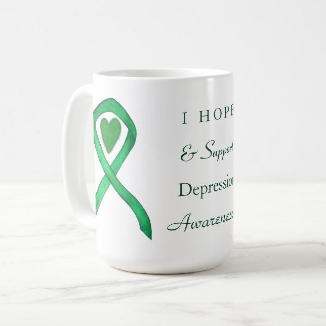 Depression Awareness Ribbon Heart Coffee Kopp Mugg (Framsida vänster)