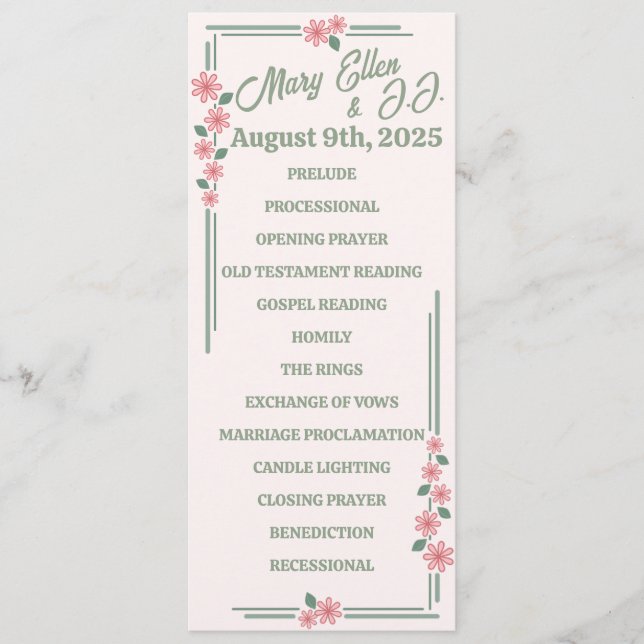 Depression-ERA-utmattningsblommor Bröllop Program (Framsida)