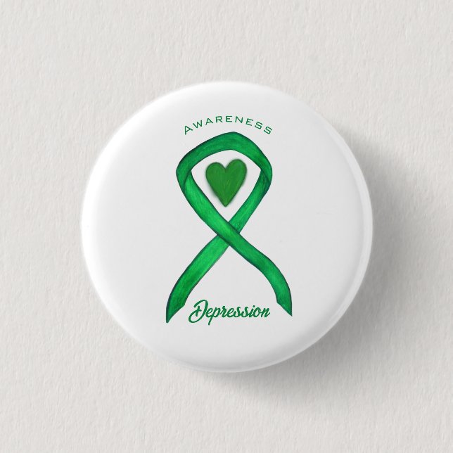 Depression Medvetenhet Band Grönt Hjärta Knapp Bro (Framsida)