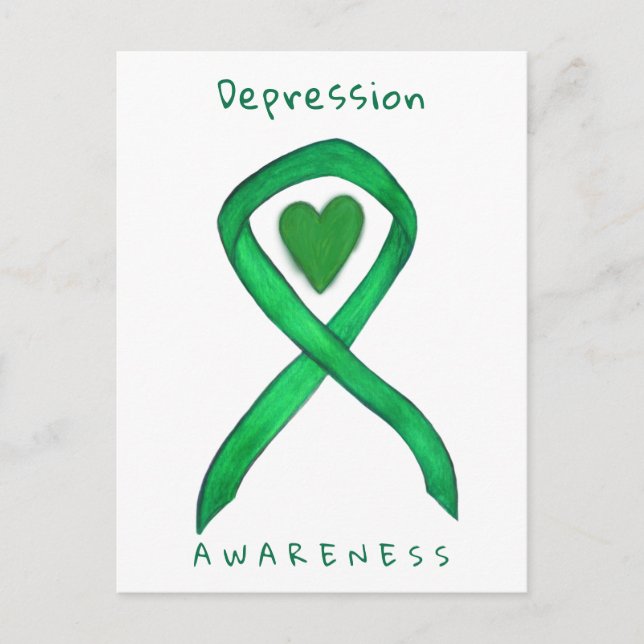 Depression Medvetenhet Band Grönt Hjärta Postkort Vykort (Framsida)